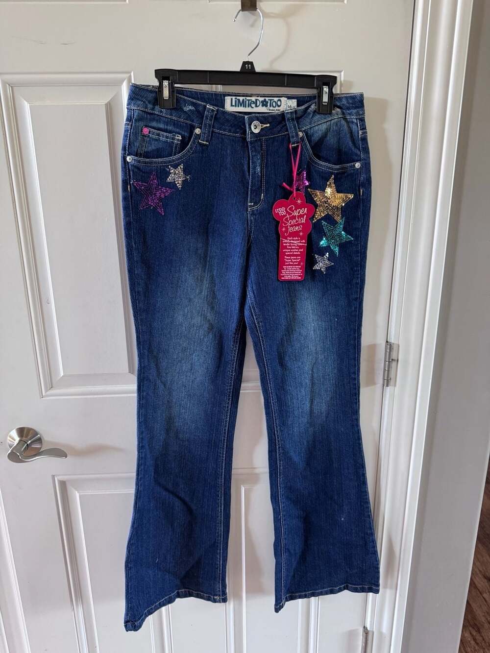 Limited Too Premium Jeans Sequin Star Flare Denim Size 16 1/2 New